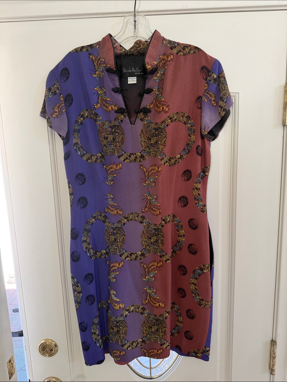 Nicole Miller Purple and Mauve Colorblock Short-Sleeve Dress
